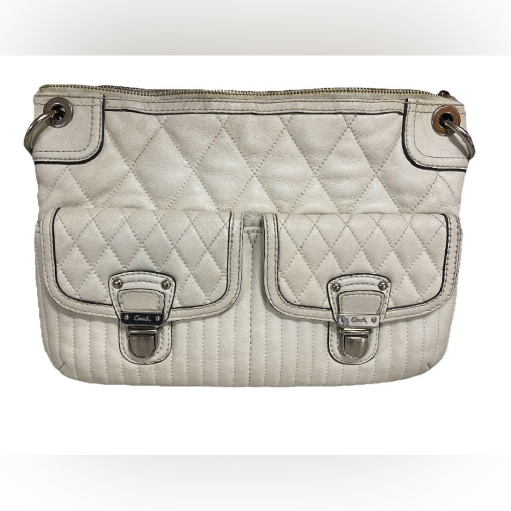 Coach C1293-19856 Creme Poppy Quilted Leather Bag w/ Strap Gently Used